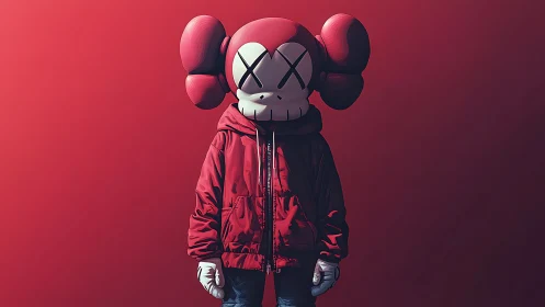 Scarlet street sprite in oversized cartoon skull mask.