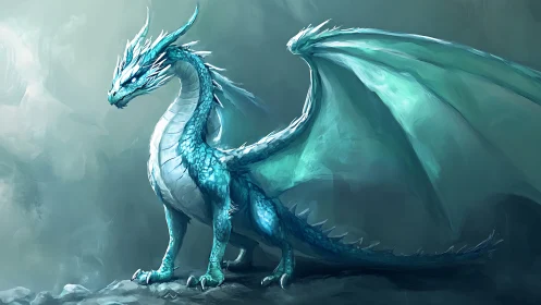 Glacial dragon stretches sea glass wings through stormlight