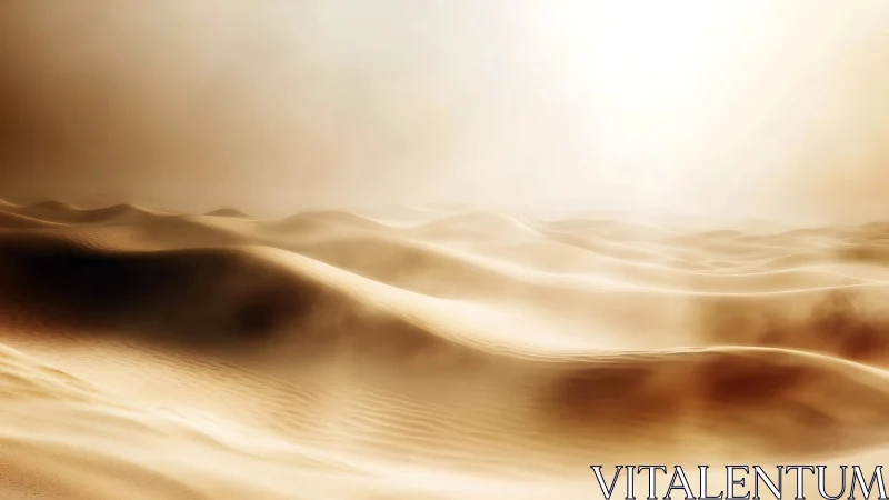 Sunlit desert sand dunes extend in soft overlapping waves