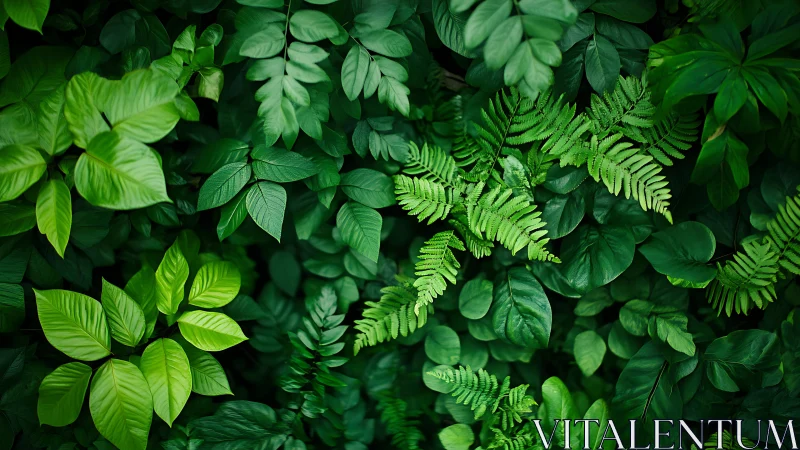 Lush green tropical foliage forms a dense living tapestry.