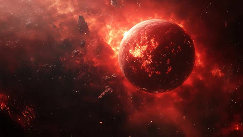 Molten exoplanet suspended in incandescent stellar nebula