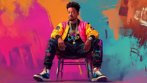 Bold street style portrait in neon urban color storm.