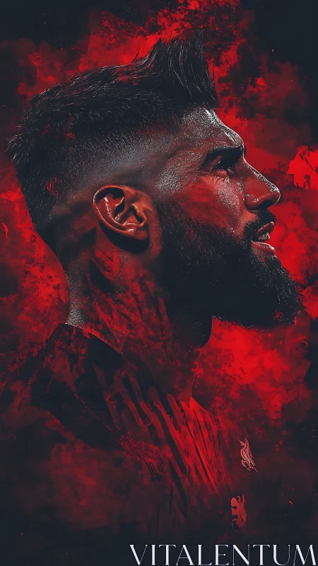 Bold side profile in a blazing red storm of passion.