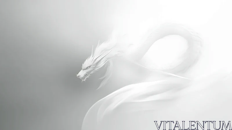 White serpentine dragon rendered in high-key grayscale digital