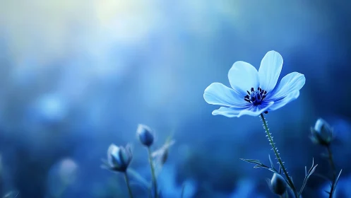 Delicate Blue Cosmos Flower Blooms Gracefully