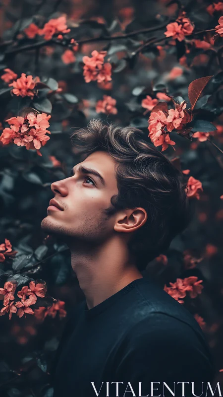 Flower-laced daydream suspends a quiet gaze between blooms