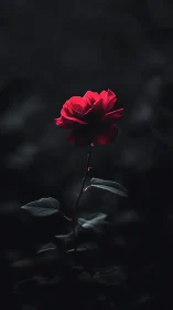 Red Rose with Dramatic Chiaroscuro Lighting Against Dark Blurred Background