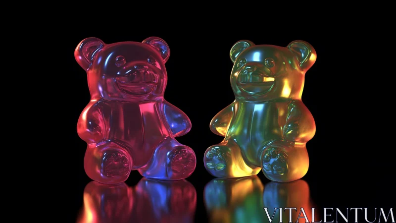Vibrant gummy bear candies in glossy 3D digital art style.