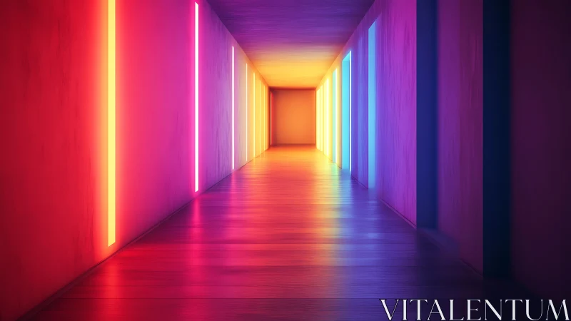 Color-soaked neon hallway glowing with cozy futuristic light.
