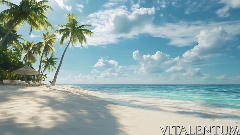 Tropical Beach Paradise: Palm Framed Coastal Seascape.