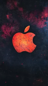 Orange apple-shaped logo on dark textured abstract background.