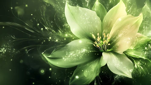 Luminescent Green Blossom: Digital Botanical Fantasy.