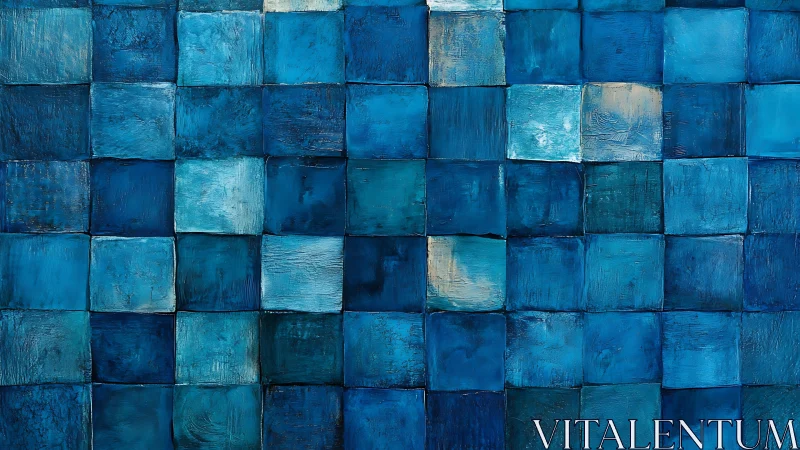 Textured blue square grid forms layered abstract surface