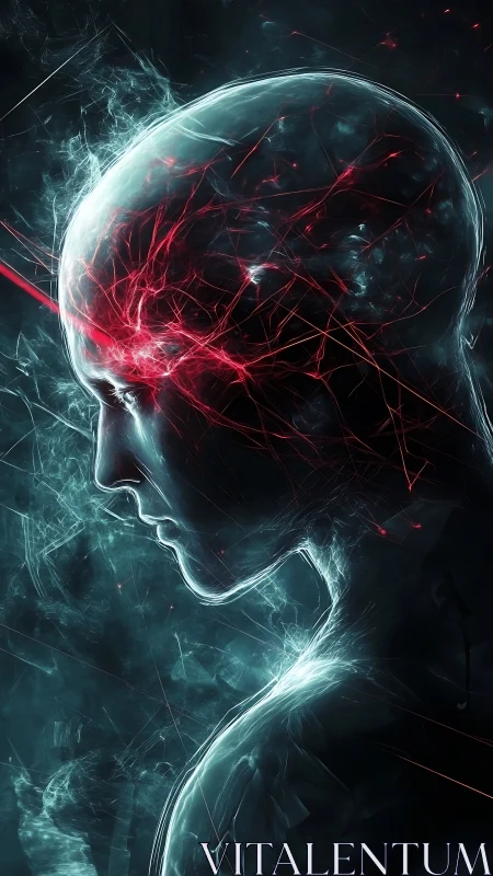Cybernetic mind profile with glowing neural energy burst.