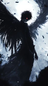 Midnight seraph carves a halo of ruin with shattered wings