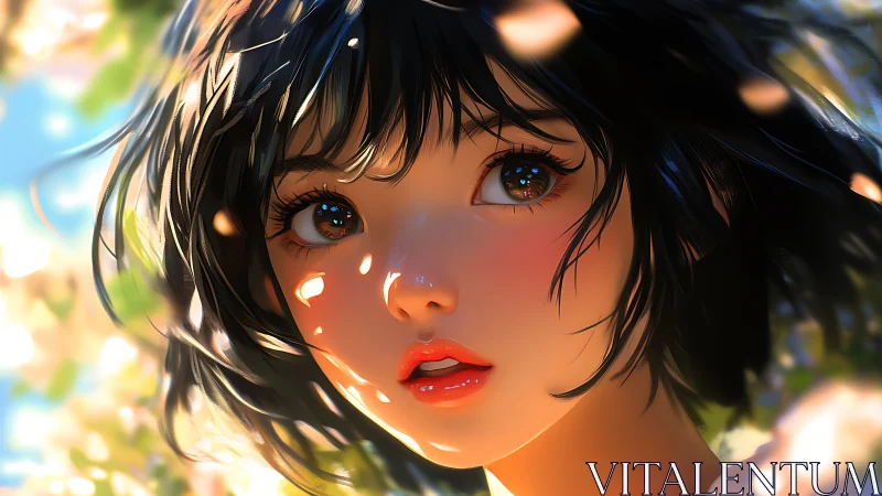 Anime portrait with luminous bokeh and soft rim lighting.
