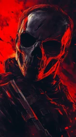 Infernal skull soldier strides through molten scarlet shadows.