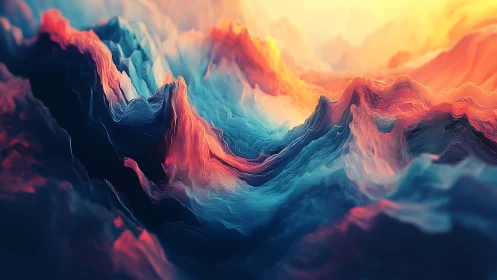 Abstract 3D landscape of vivid molten peaks and valleys.