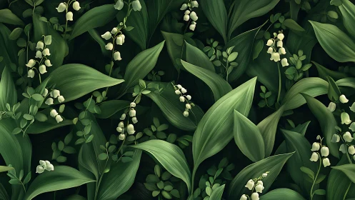 Lily of the Valley Dense Floral Pattern with Green Foliage