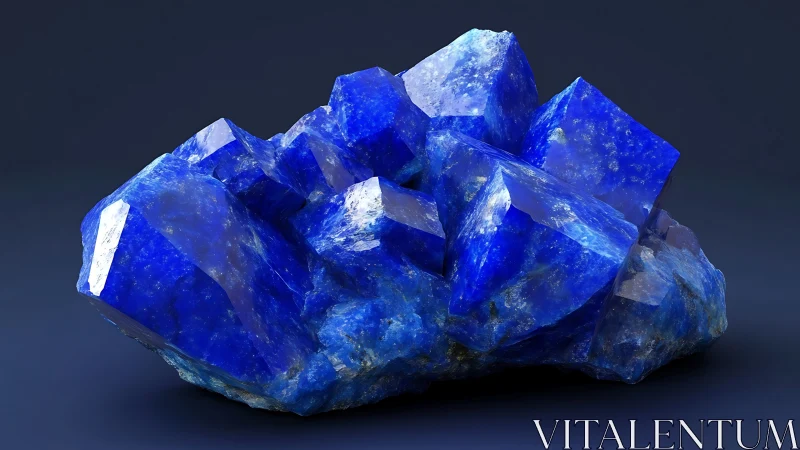 Deep blue prismatic crystal cluster against dark ground.