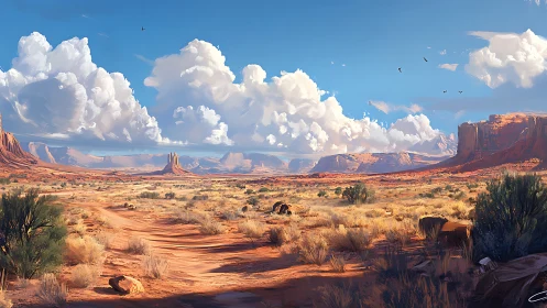 Expansive desert plateau under cumulonimbus cloud build-up