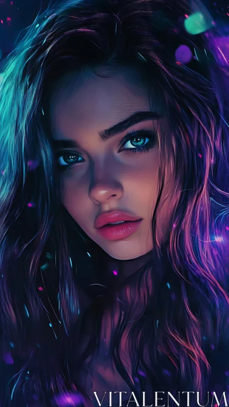 Neon stargazer portrait wrapped in electric midnight glow.