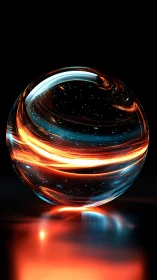 3D refractive sphere with luminescent plasma bands and reflections.