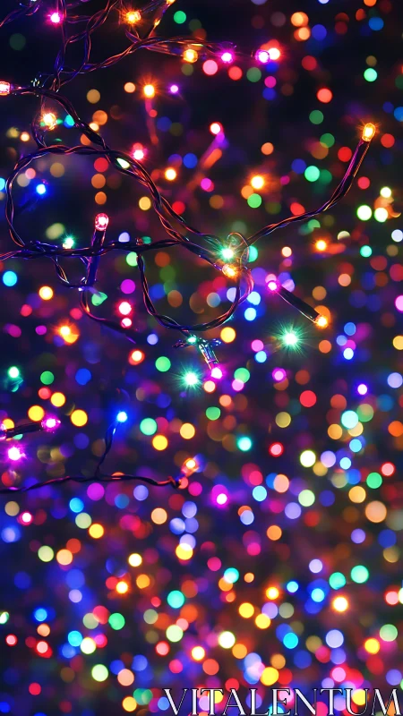 Macro bokeh of multicolor LED string lights in shallow focus