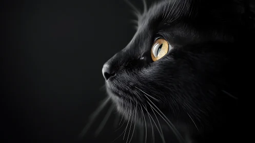 Black Cat With Golden Eyes in Shadow.