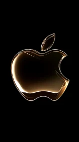 Golden Apple Logo Against Black: Luminous 3D Neon Aesthetic.
