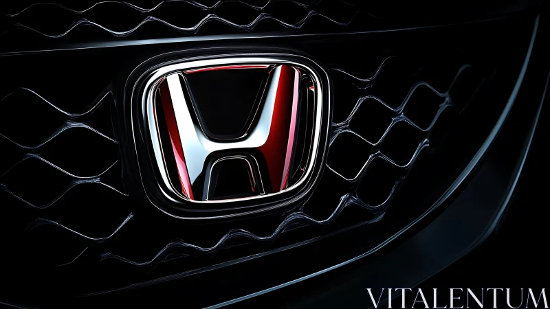 Close-up view of illuminated Honda grille emblem at night.