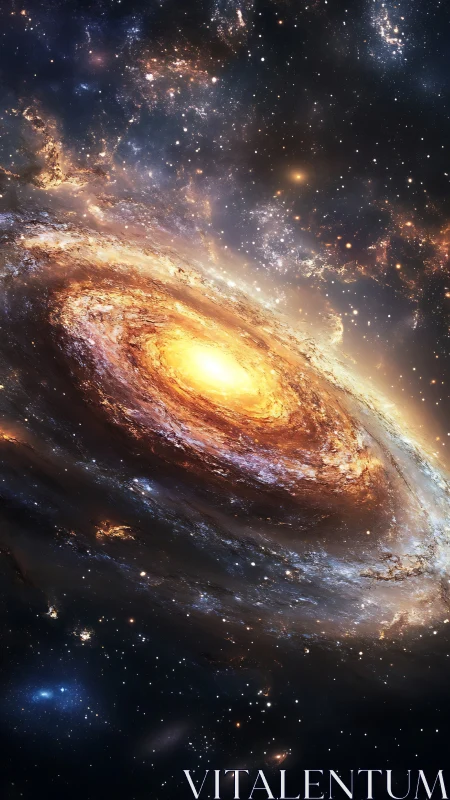 Golden spiral galaxy glows warmly in a starlit cosmos