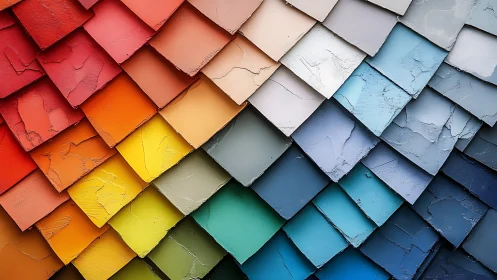 Layered spectrum of textured color tiles in diagonal rows.