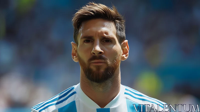 Close-up portrait of soccer player in striped jersey outdoors