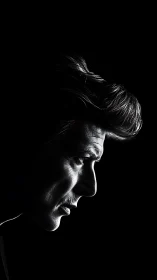 Moody male profile silhouette in stark rim lighting study.