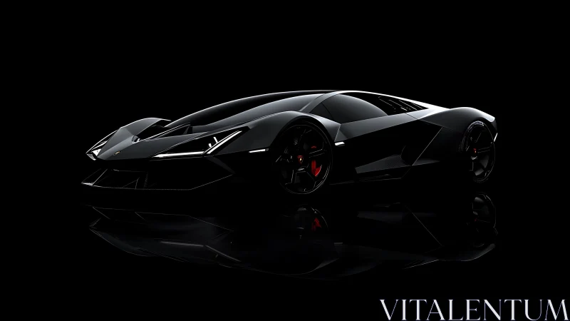 Black low-profile sports coup&eacute; is rendered against dark background