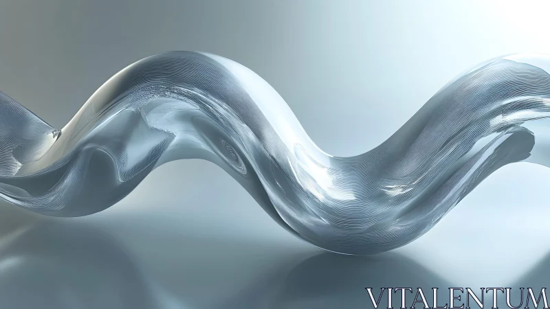 Fluid Glass Wave Abstract in Cool Metallic Tones, Digital Art.