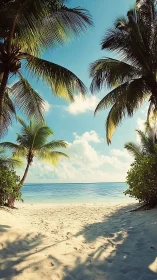 Palm Fronds Frame Paradise: Tropical Beach Sanctuary.