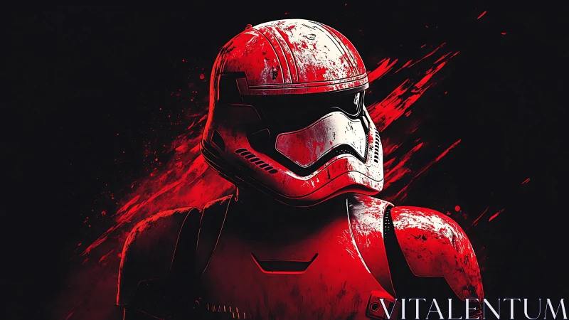 Red sci fi armored soldier portrait on dark background.