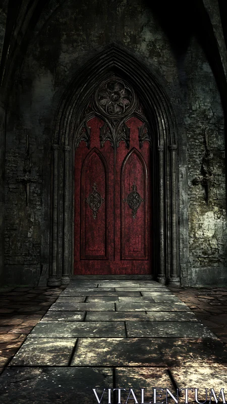 Mystic red cathedral door quietly invites curious wanderers