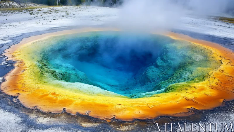 Geothermal hot spring displays concentric mineral color bands