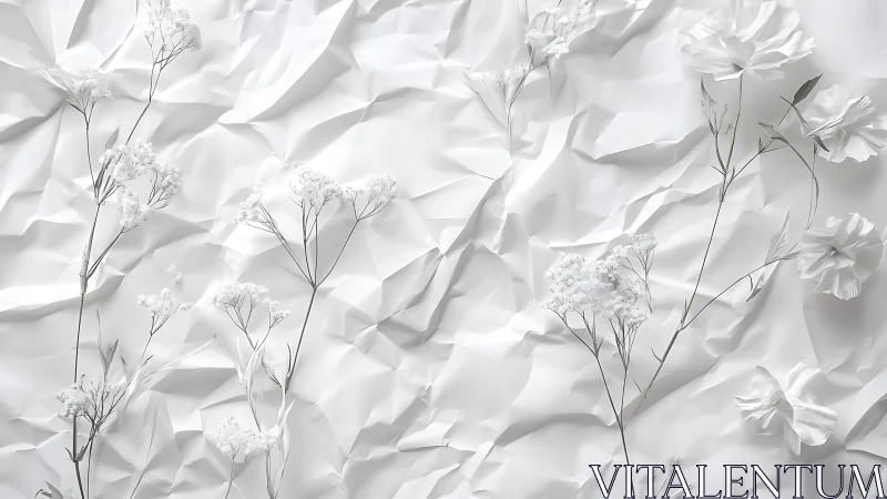 Monochromatic floral composition with textured fabric backdrop.