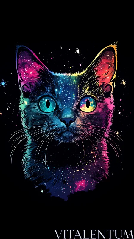Neon Galaxy Cat with Glowing Eyes and Cosmic Sparkle.