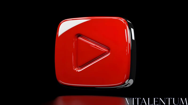 Glossy 3D Red Play Button Icon on Black Background, Modern Style.