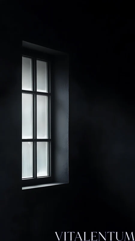 Solitary frosted window framed in deep shadowed wall.