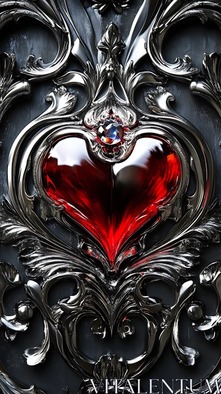 Ornate Silver Heart Shaped Jeweled Locket