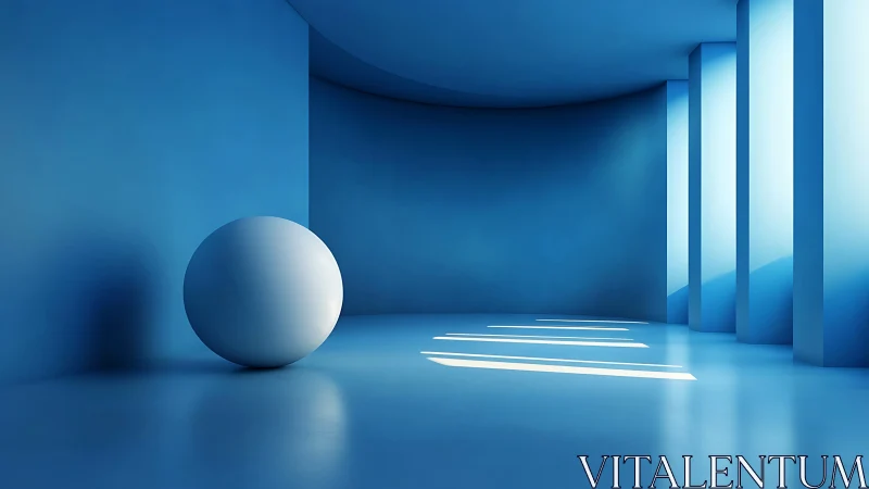 Minimalist Blue Interior with Sphere and Light.