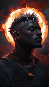 Side-profile digital portrait with circular backlight halo.