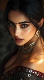 Regal Indian portrait bathed in warm cinematic light.