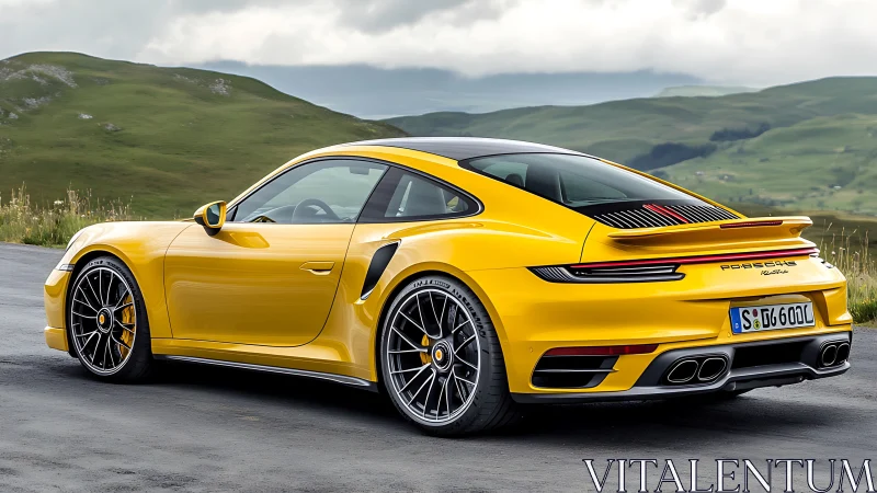 Sunlit turbo comet paused on a lonely mountain ribbon.